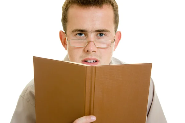 El hombre de gafas con un libro . — Foto de Stock