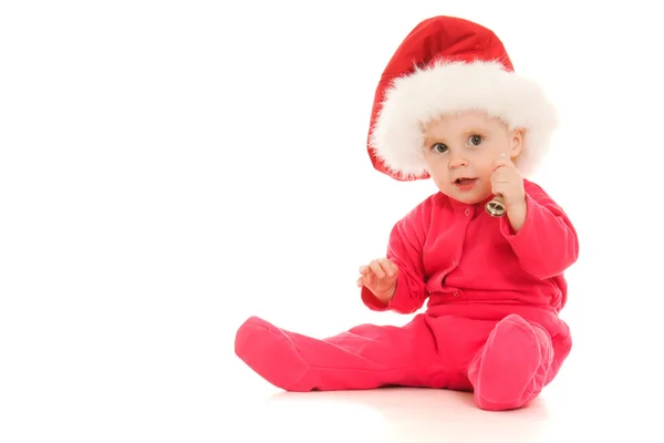 흰색 바탕에 아기를 울리는 해피 크리스마스 벨 — 스톡 사진
