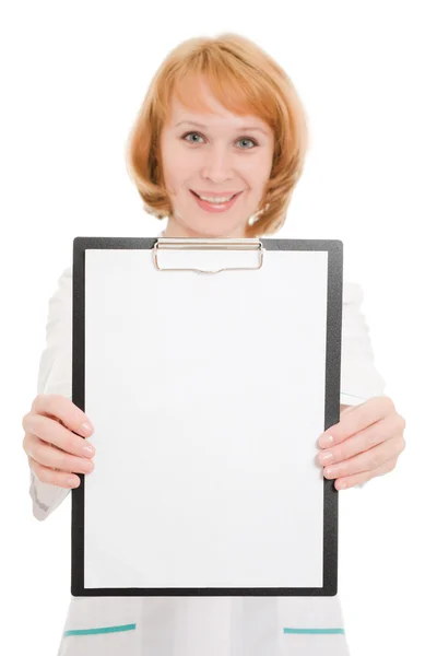 Doctor with clipboard on a white background. — Stock Photo, Image