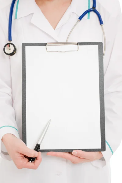 Doctor with clipboard on a white background. — Stock Photo, Image