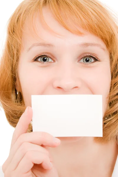 Doctor holding blank card on white background. — Stock Photo, Image