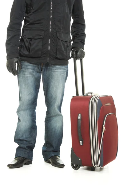 Бизнесмен с чемоданом на белом фоне . — стоковое фото