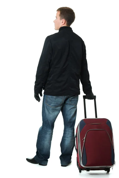 Geschäftsmann mit Koffer auf weißem Hintergrund. — Stockfoto