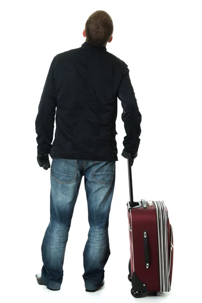 Businessman with a suitcase on a white background. — Stock Photo, Image