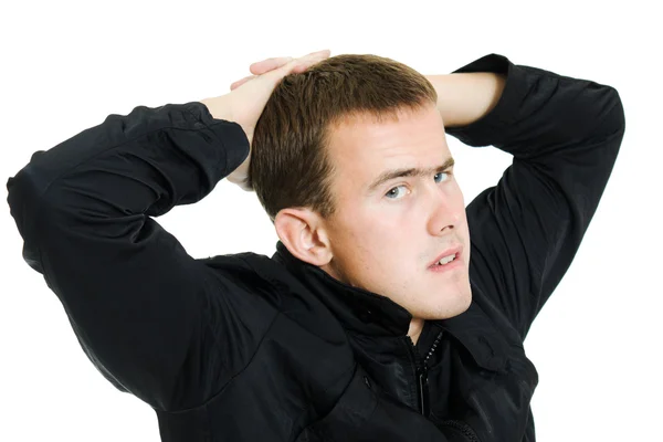 Hombre perezoso sobre un fondo blanco . — Foto de Stock