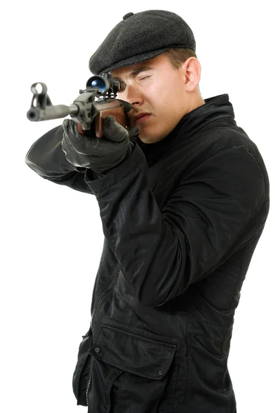 Uomini con una pistola su sfondo bianco . — Foto Stock