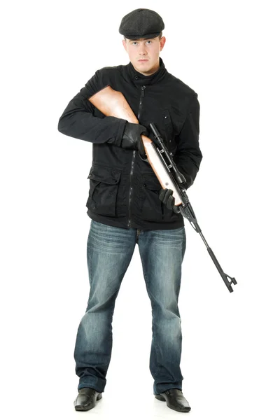 白い背景の上の銃を持つ男. — ストック写真