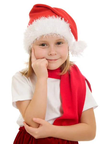 Šťastné dítě na bílém pozadí sny o Vánocích. — Stock fotografie