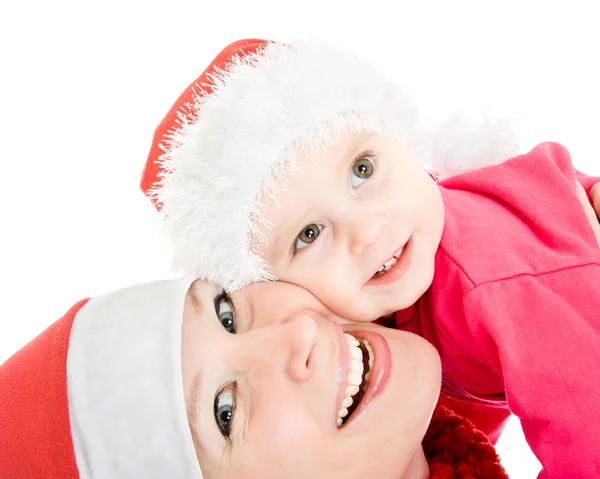 Happy Christmas mother and daughter on a white background. — Stock Photo, Image