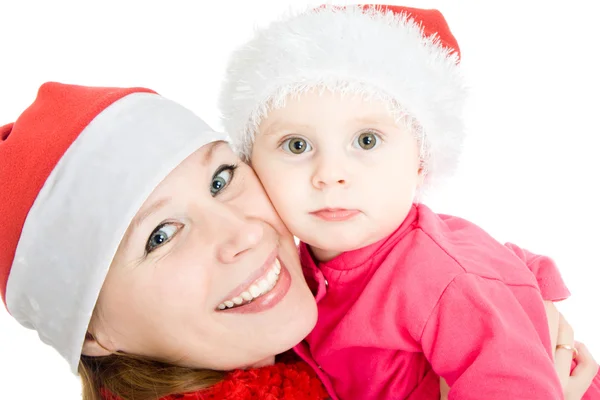 幸せなクリスマスの母と娘、白い背景の. — ストック写真
