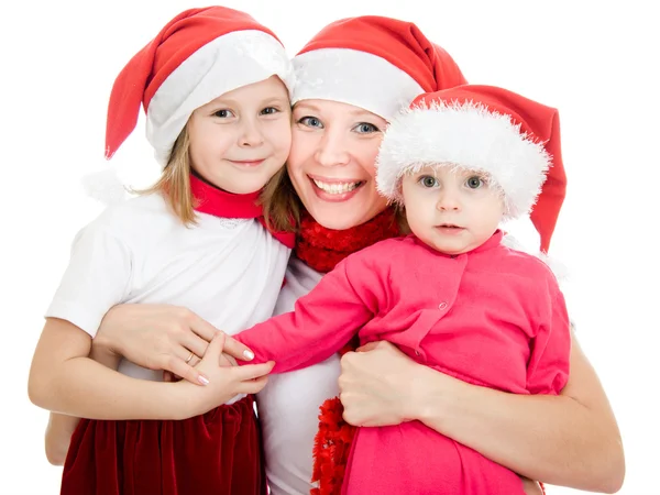 Ευτυχισμένη γυναίκα Χριστούγεννα με τα παιδιά σε λευκό φόντο. — Φωτογραφία Αρχείου