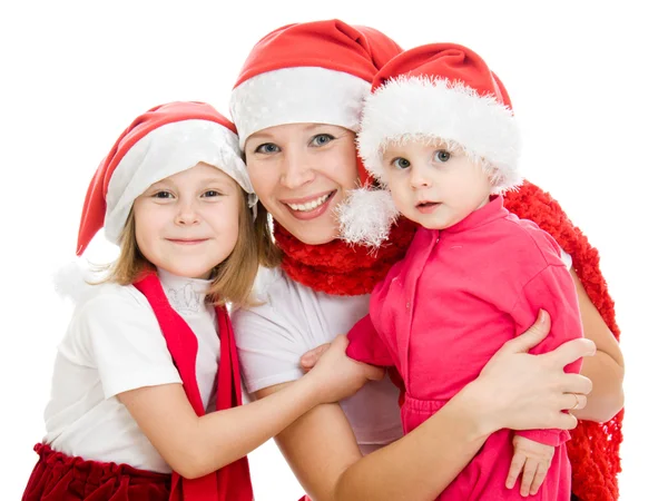Happy Christmas woman with children on a white background. — Stock Photo, Image