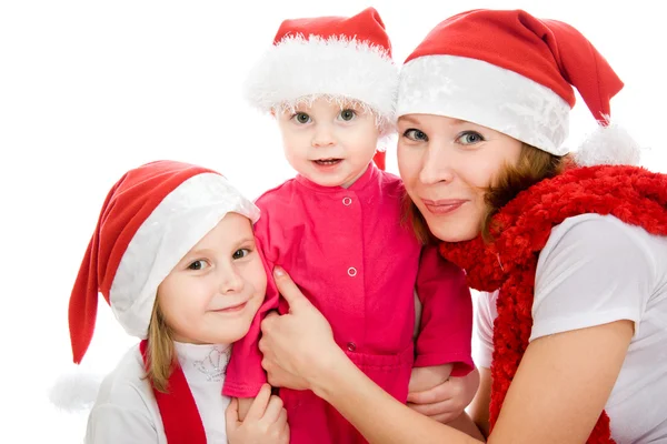 Mulher de Natal feliz com crianças em um fundo branco . — Fotografia de Stock