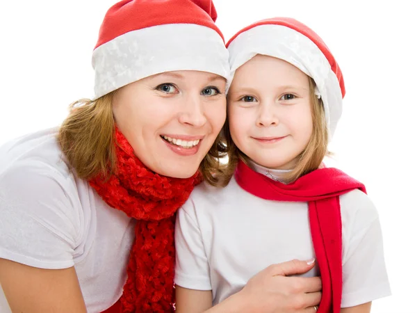 Frohe Weihnachten Mutter und Tochter auf weißem Hintergrund. — Stockfoto