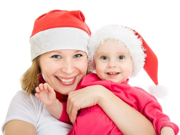 快乐圣诞母亲和女儿在白色背景上. — 图库照片