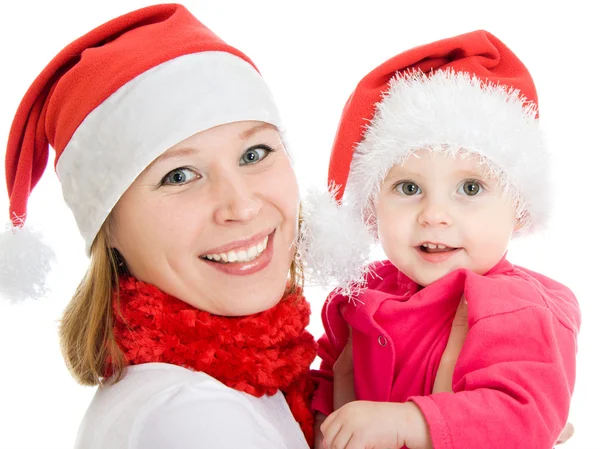 Gelukkig Kerstmis moeder en dochter op een witte achtergrond. — Stockfoto