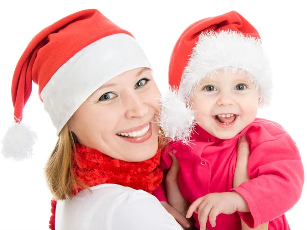 Buon Natale madre e figlia su uno sfondo bianco . — Foto Stock