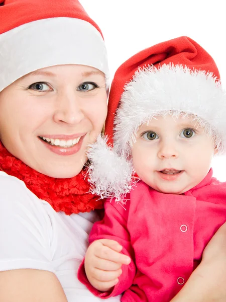 Feliz Natal mãe e filha em um fundo branco . — Fotografia de Stock