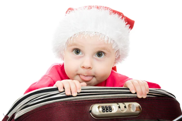 흰색 바탕에 가방에 크리스마스 아기. — 스톡 사진