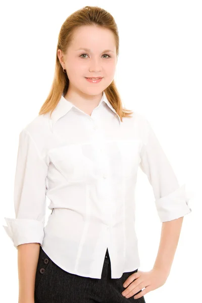Молодая деловая женщина на белом фоне . — стоковое фото
