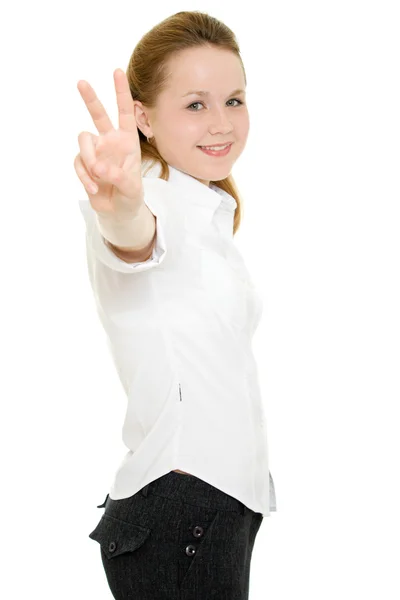 Eine erfolgreiche Geschäftsfrau auf weißem Hintergrund. — Stockfoto