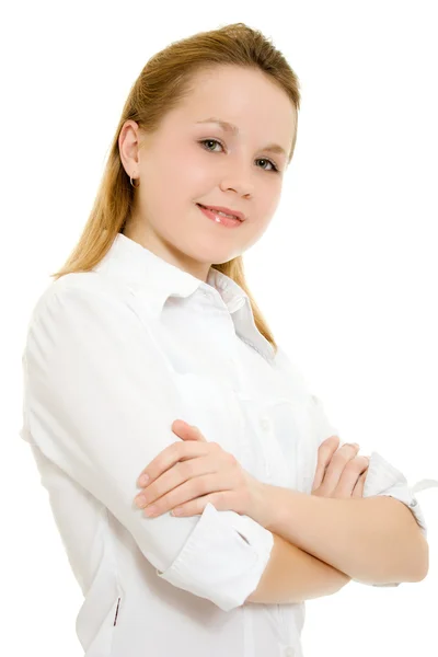 Молодая деловая женщина на белом фоне . — стоковое фото