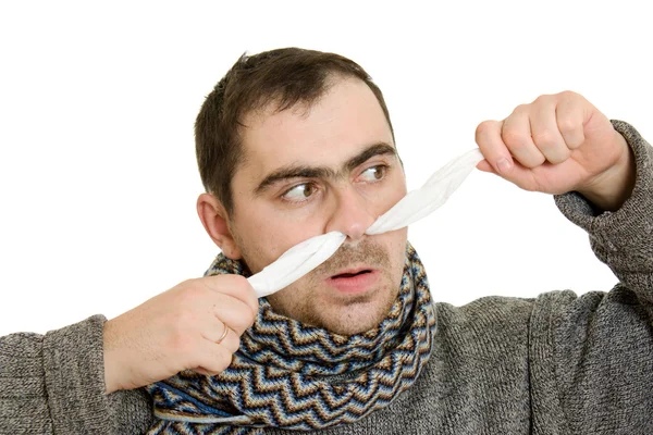 En patient man med en rinnande näsa. — Stockfoto