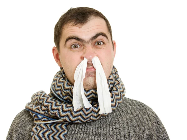 Um homem paciente com corrimento nasal . — Fotografia de Stock