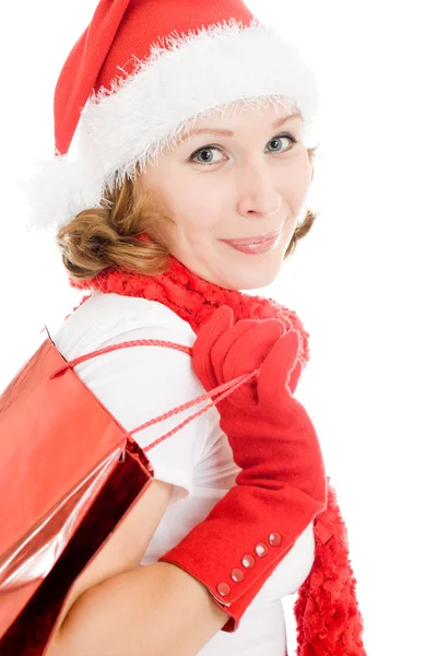 圣诞节的女人呈现白色背景上. — 图库照片
