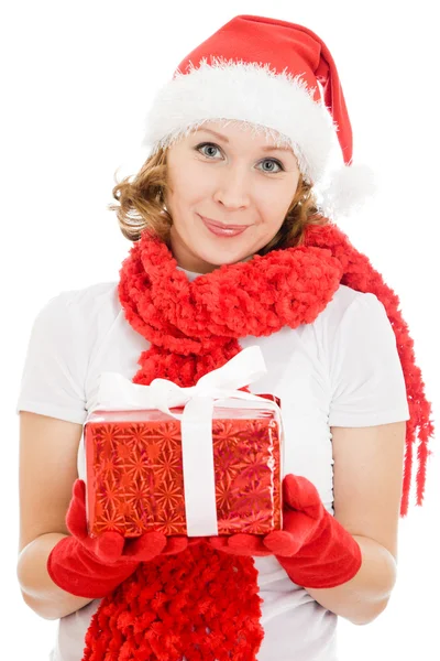 Mujer con regalos de Navidad sobre fondo blanco . —  Fotos de Stock