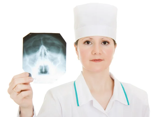 Doktor röntgen undersökning på en vit bakgrund. — Stockfoto