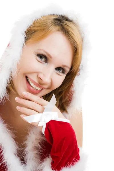 Feliz mulher de Natal em um fundo branco — Fotografia de Stock
