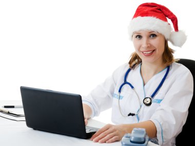 A woman doctor meets Christmas in the workplace. clipart