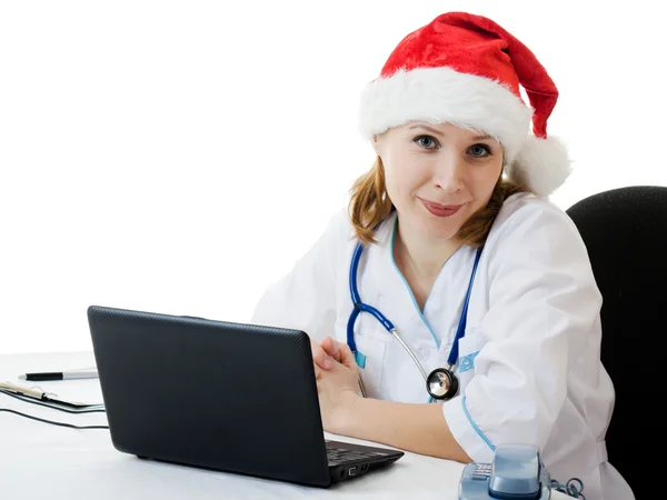 女医生在工作场所符合圣诞. — 图库照片