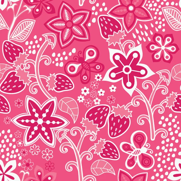 Texture florale sans couture avec fraise — Image vectorielle