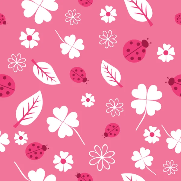 Seamless pattern with flowers and ladybirds — Stock Vector