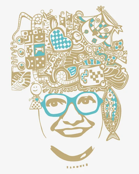 Абстрактная улыбающаяся женщина в очках, векторная иллюстрация, простая в использовании — стоковый вектор