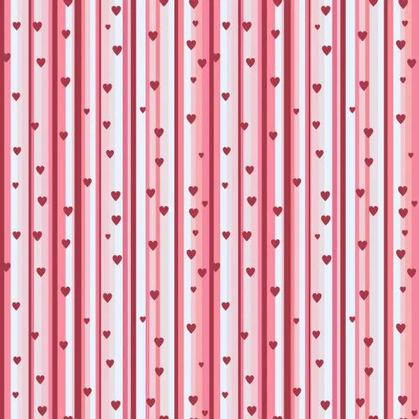 ストライプのシームレスなパターンとピンクのハート。ロマンチックな無限のテクスチャ. — ストックベクタ