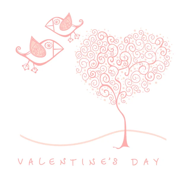 鳥と木のベクトル バレンタイン カード — ストックベクタ