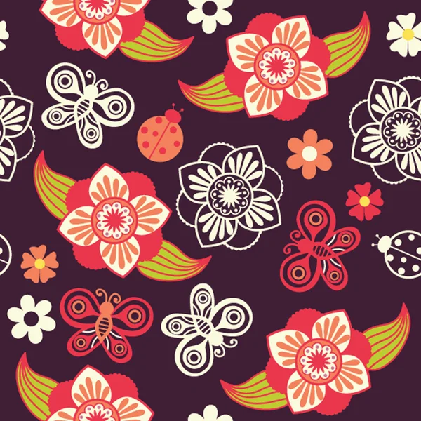 Naadloze textuur met bloemen en vlinders. eindeloze floral pa — Stockvector