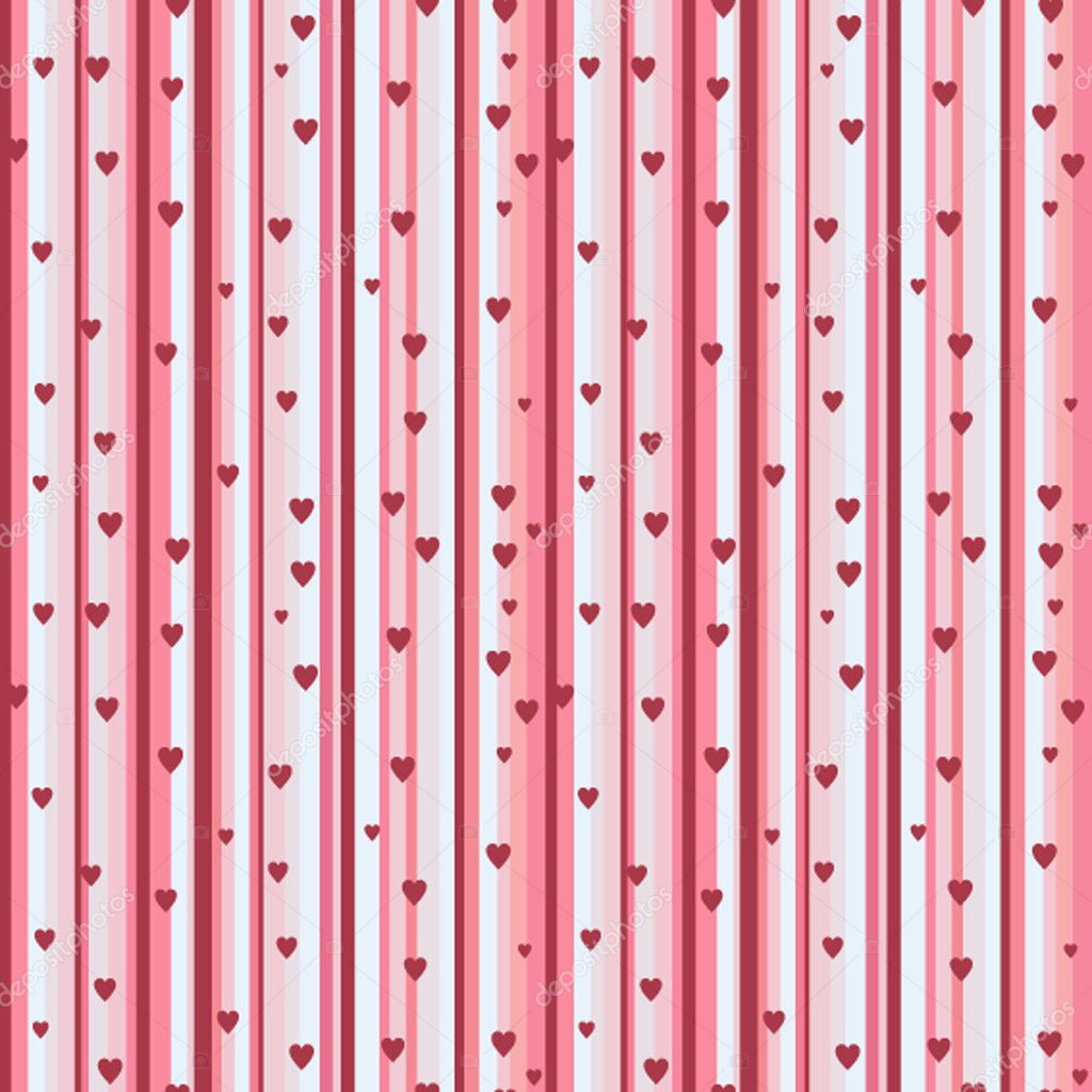 Stripy seamless pattern with heart in pink. Romantic endless texture.
