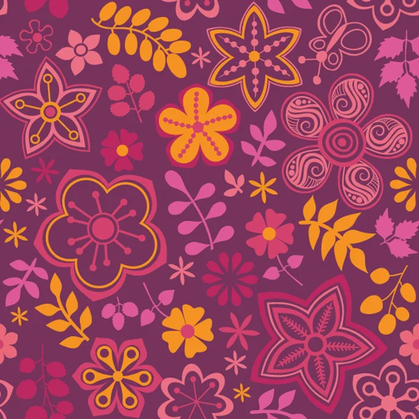 Motif floral sans couture, texture sans fin avec flo dessin animé lumineux — Image vectorielle
