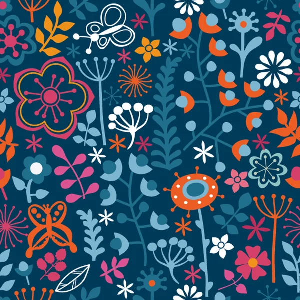 Floral seamless pattern, endless texture with bright cartoon flo — Stock Vector