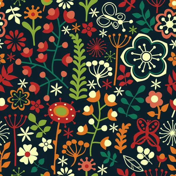 Цветочный бесшовный узор, бесконечная текстура с ярким мультяшным гриппом — стоковый вектор