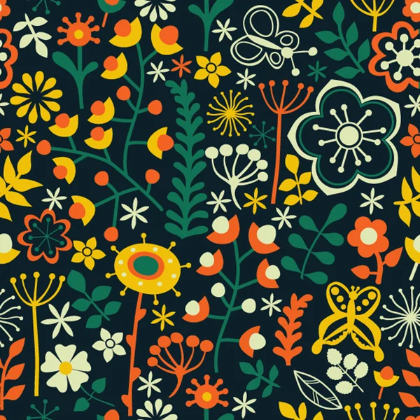Квітковий безшовний візерунок, нескінченна текстура з яскравою мультиплікаційною борошном — стоковий вектор