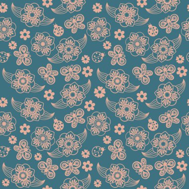 Seamless pattern with flowers and buterfly clipart