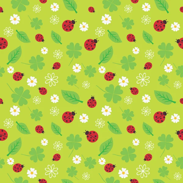 Seamless pattern with flowers and ladybirds — Stock Vector