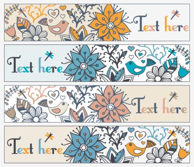 Floral banners, stylish floral banners, set of four horizontal, clipart