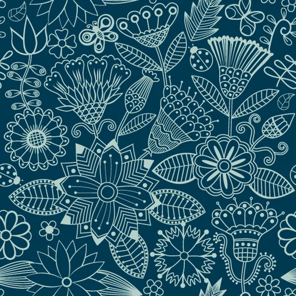 Texture transparente avec des fleurs et des papillons. Infini floral pa — Image vectorielle