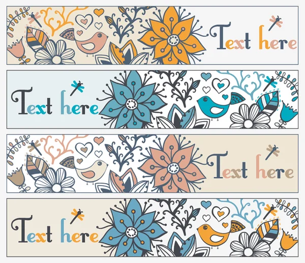 Floral banners, stylish floral banners, set of four horizontal, — Stock Vector